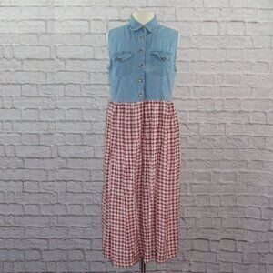 Vintage 90s Plaid Denim Maxi Dress Large